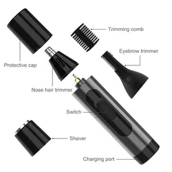 Tragbarer, wiederaufladbarer, elektrischer, professioneller 3-in-1-Nasenhaarschneider