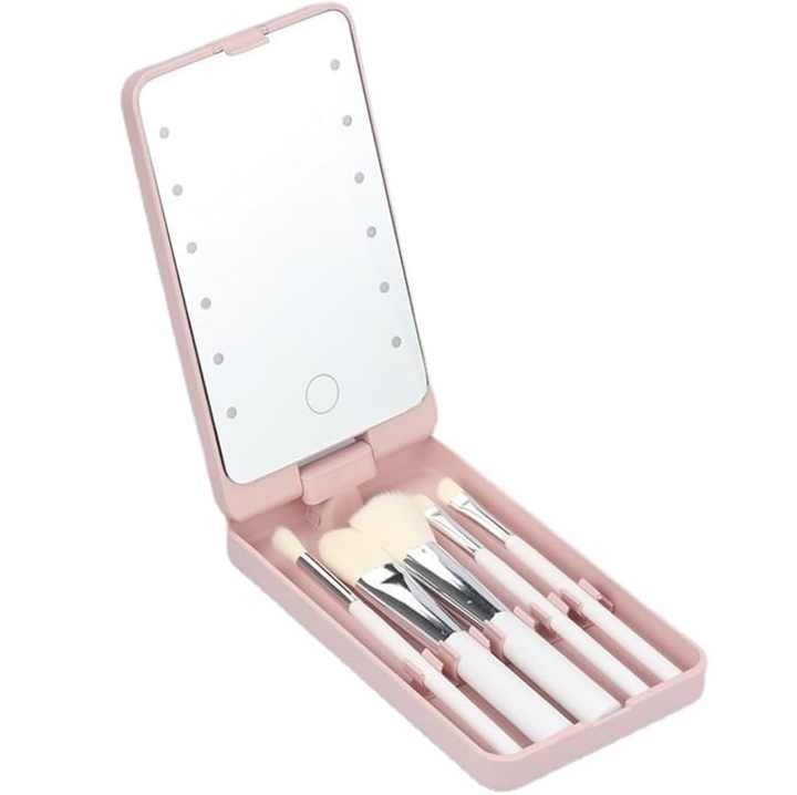 Reise-Make-up-Foundation-Puder-Lidschatten-Pinsel-Set mit LED-Lichtspiegel