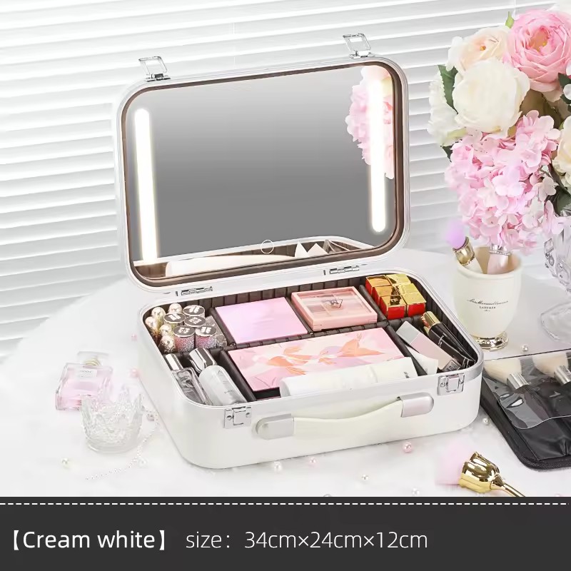 Tragbarer professioneller Make-up-Set-Kosmetik-Organizer mit Spiegel und Lichtern