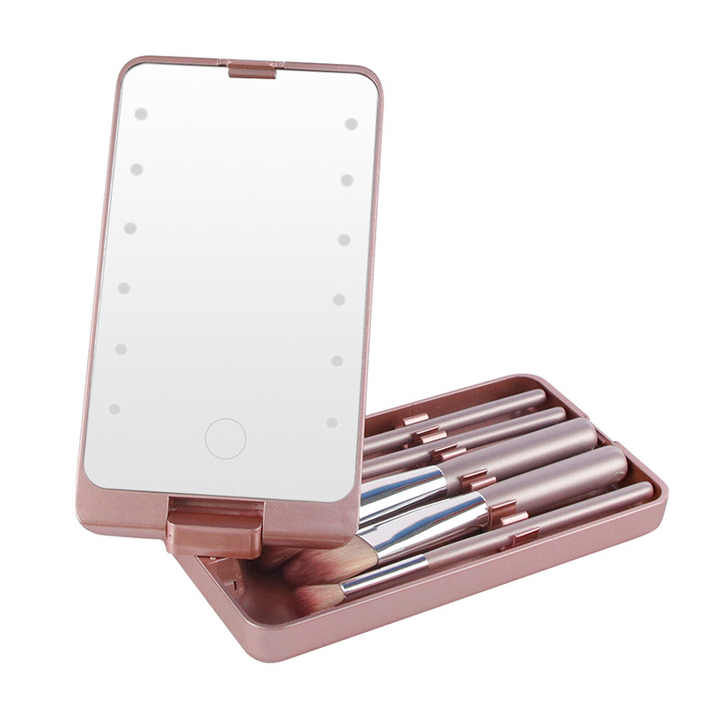 Reise-Make-up-Foundation-Puder-Lidschatten-Pinsel-Set mit LED-Lichtspiegel