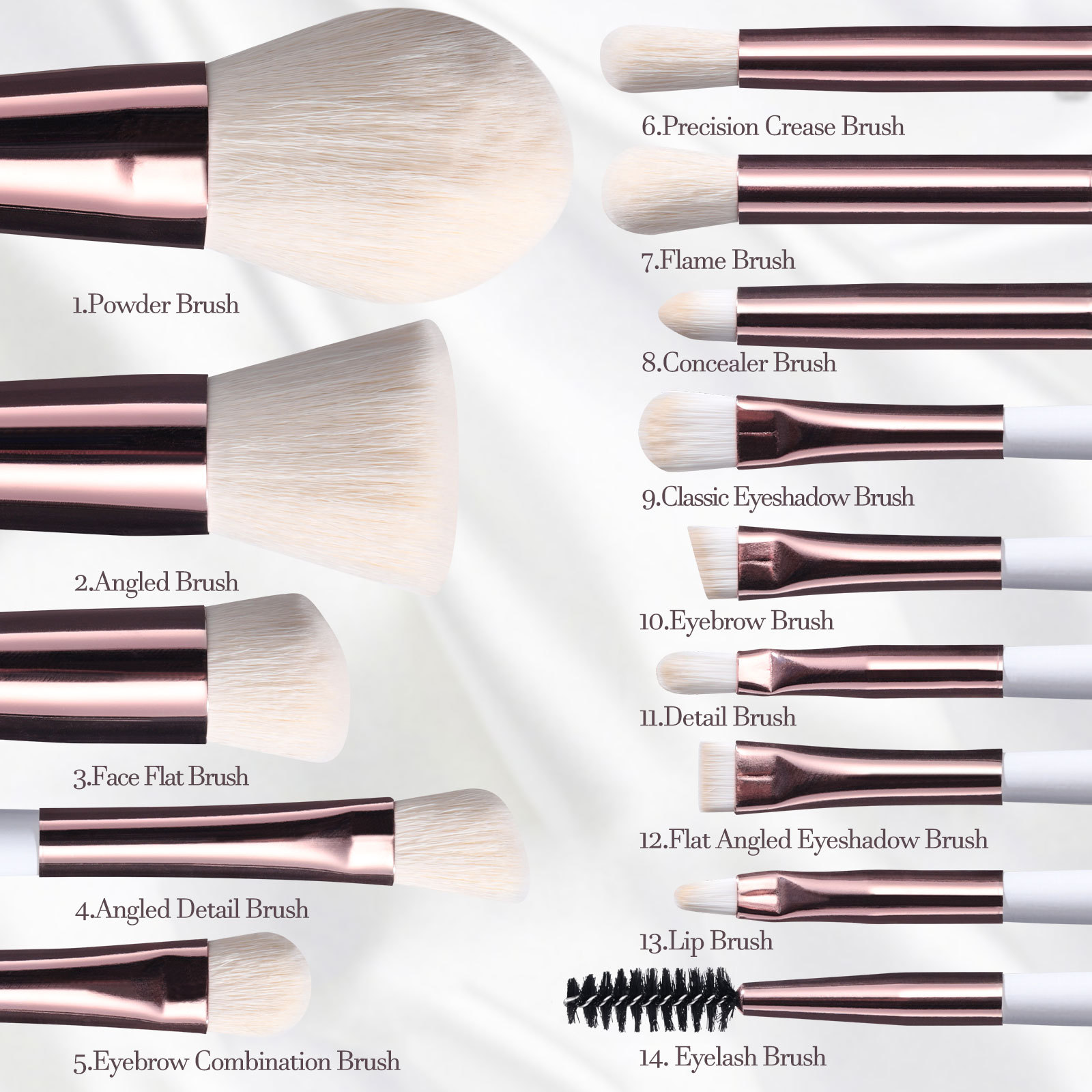 Tragbares kurzes 14-teiliges Make-up-Pinsel-Set mit wiederaufladbarem Spiegel 