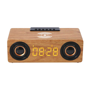 3-in-1-Bluetooth-Lautsprecher mit kabelloser Ladefunktion aus Holz und Wecker