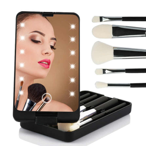 Reise-Make-up-Foundation-Puder-Lidschatten-Pinsel-Set mit LED-Lichtspiegel